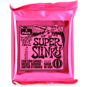 Ernie Ball 3223 Super Slinky Nickel Wound Electric Guitar Strings - .009-.042 Factory 3-pack