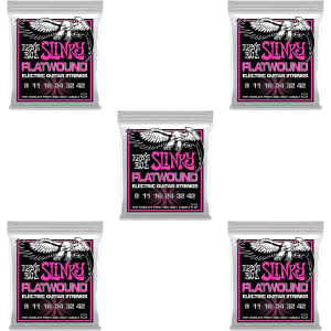 Ernie Ball 2593 Super Slinky Flatwound Electric Guitar Strings - .009-.042 (5-Pack)