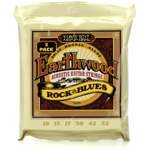 Ernie Ball 3008 Earthwood 80/20 Bronze Acoustic Guitar Strings - .010-.052 Rock and Blues Factory (3-pack)