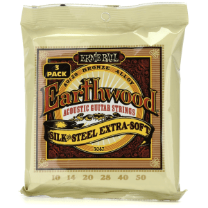 Ernie Ball 3047 Earthwood 80/20 Bronze Acoustic Guitar Strings - .010-.050 Silk and Steel Extra Soft Factory (3-pack)