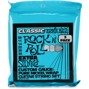 Ernie Ball 3255 Extra Slinky Classic Rock N Roll Electric Guitar Strings - .008-.038 Factory (3-pack)