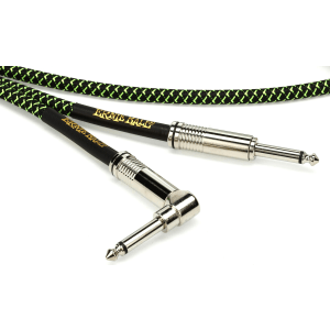 Ernie Ball P06082 Braided Straight to Right Angle Instrument Cable - 18 foot Black/Green