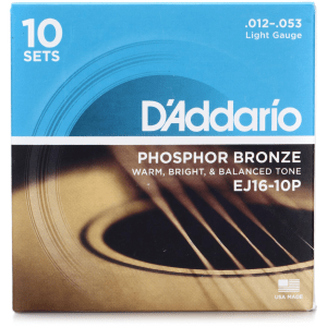 D'Addario EJ16 Phosphor Bronze Acoustic Guitar Strings - .012-.053 Light (10-pack)