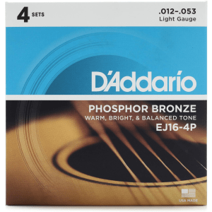D'Addario EJ16 Phosphor Bronze Acoustic Guitar Strings - .012-.053 Light (Sweetwater Exclusive 4-pack)