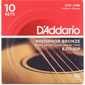 D'Addario EJ17 Phosphor Bronze Acoustic Guitar Strings - .013-.056 Medium (10-pack)