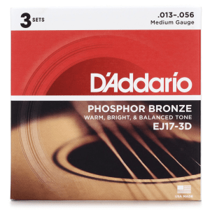 D'Addario EJ17 Phosphor Bronze Acoustic Guitar Strings - .013-.056 Medium (3-pack)