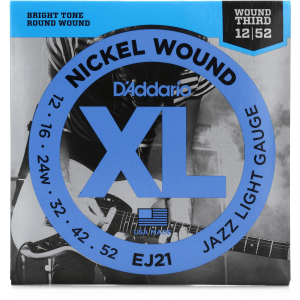 D'Addario EJ21 XL Nickel Wound Electric Guitar Strings - .012-.052 Jazz Light Wound 3rd