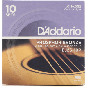 D'Addario EJ26 Phosphor Bronze Acoustic Guitar Strings - .011-.052 Custom Light (10-pack)