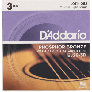 D'Addario EJ26 Phosphor Bronze Acoustic Guitar Strings - .011-.052 Custom Light (3-pack)