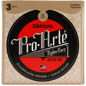 D'Addario EJ45-3D Pro-Arte Silver-Plated Classical Guitar Strings - Normal Tension (3-pack)