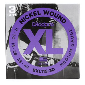 D'Addario EXL115 XL Nickel Wound Electric Guitar Strings - .011-.049 Medium (3-pack)