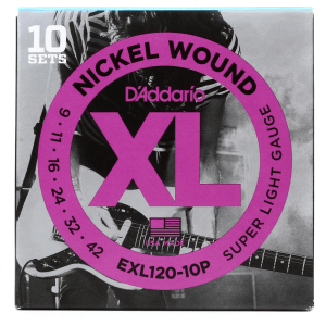 D'Addario EXL120 XL Nickel Wound Electric Guitar Strings - .009-.042 Super Light (10-pack)