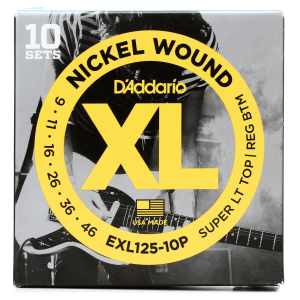 D'Addario EXL125 XL Nickel Wound Electric Guitar Strings - .009-.046 Super Light Top/Regular Bottom (10-pack)