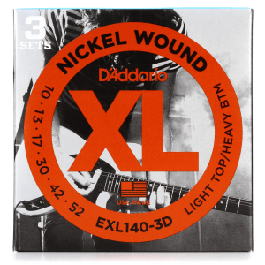 D'Addario EXL140 XL Nickel Wound Electric Guitar Strings - .010-.052 Light Top/Heavy Bottom (3-pack)