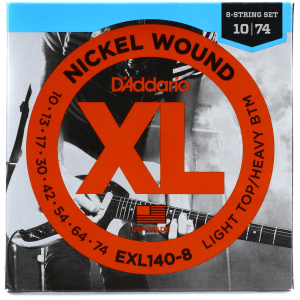 D'Addario EXL140-8 XL Nickel Wound Electric Guitar Strings - .010-.074 Light Top/Heavy Bottom 8-string