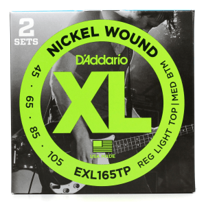 D'Addario EXL165 Nickel Wound Bass Guitar Strings - .045-.105 Regular Light Top/Medium Bottom Long Scale (2-pack)