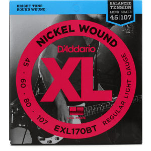 D'Addario EXL170BT Balanced Tension Nickel Wound Bass Guitar Strings - .045-.107 Regular Light Long Scale