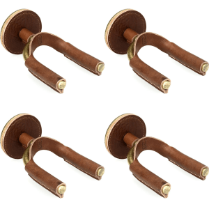 Levy's FGHNGR Brass Forged Guitar Hanger (4 Pack) - Brown Leather