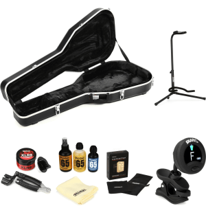 Gator Deluxe ABS Molded Acoustic Guitar Case Essential Care Bundle - Black