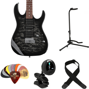 Ibanez Gio GRX70QA Electric Guitar Essentials Bundle - Transparent Black Sunburst