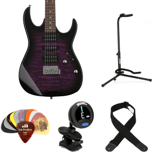 Ibanez Gio GRX70QA Electric Guitar Essentials Bundle - Transparent Violet Sunburst