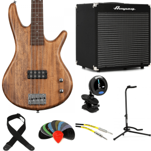 Ibanez Gio GSR100EX Bass Guitar and Ampeg Rocket Amp Essentials Bundle - Mahogany Oil
