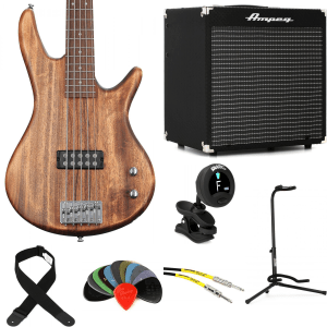 Ibanez Gio GSR105EXMOL Bass Guitar and Ampeg Rocket Amp Essentials Bundle - Natural