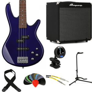 Ibanez Gio GSR200JB Bass Guitar and Ampeg Rocket Amp Essentials Bundle - Jewel Blue