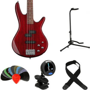 Ibanez Gio GSR200TR Bass Guitar Essentials Bundle - Transparent Red