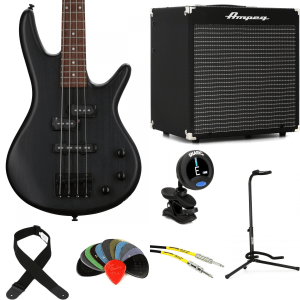 Ibanez miKro GSRM20 Bass Guitar and Ampeg Rocket Amp Essentials Bundle - Weathered Black