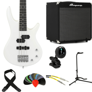 Ibanez miKro GSRM20 Bass Guitar and Ampeg Rocket Amp Essentials Bundle - Pearl White