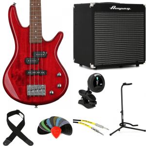 Ibanez miKro GSRM20 Bass Guitar and Ampeg Rocket Amp Essentials Bundle - Transparent Red
