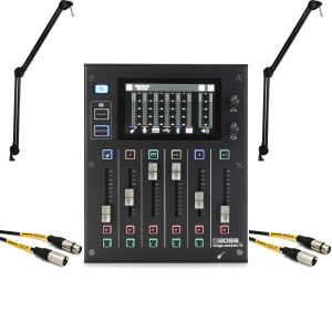 Boss Gigcaster 5 Streaming Mixer with Broadcast Boom Arms and Cables