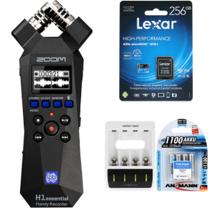 Zoom H1Essential Portable Recorder with MicroSDXC Card and Rechargable Batteries