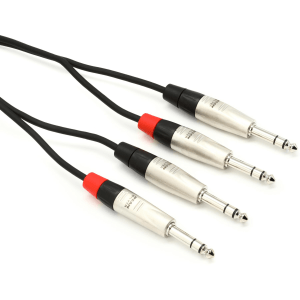 Hosa HSS-003X2 Pro Stereo Interconnect Cable - Dual REAN 1/4-inch TRS Male to Dual REAN 1/4-inch TRS Male - 3 foot