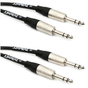 JUMPERZ JB2TRS-30 Blue Line 1/4-inch TRS Male to 1/4-inch TRS Male Patch Cable (2-Pack) - 30 foot