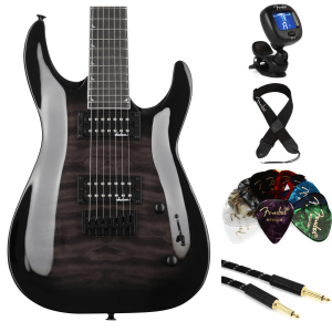 Jackson JS Series Dinky Arch Top JS22Q-7 DKA HT Electric Guitar Essentials Bundle - Transparent Black Burst
