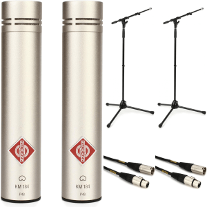 Neumann KM 184 Stereo Set Small-diaphragm Microphone Pair Bundle with Stands and Cables - Nickel