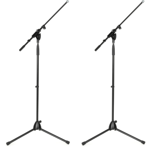 K&M Microphone Stand with Telescoping Boom Arm (2 Pack) - Black