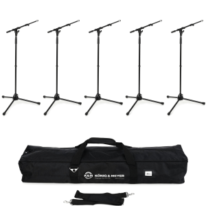 K&M 210/9 Telescoping Boom Microphone Stands and Carry Bag - 5 Pack