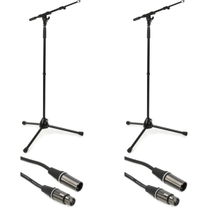 K&M KM21090 Mic Stand 2-pack and 2 Jumperz 25' Mic Cables