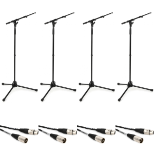 K&M KM21090 Mic Stand 4-pack + 4 Jumperz 25' Mic Cables
