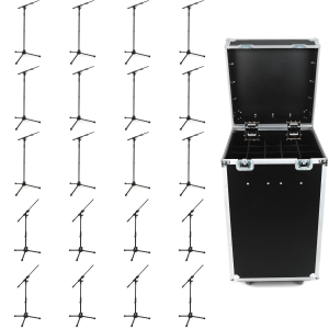 K&M (12) 210/9 Telescoping Boom Mic Stands and (8) 259 Low Tripod Mic Stand with Rolling Flight Case