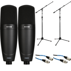 Shure KSM32 Large-diaphragm Condenser Microphone Pair with Stands and Cables - Charcoal Gray
