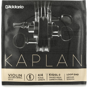 D'Addario K420L-3 Kaplan Violin E String - 4/4 Size, Steel with Loop-end