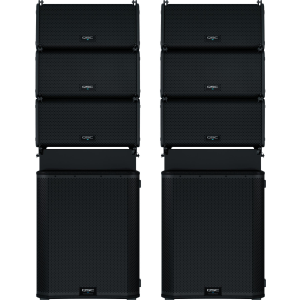QSC LA108 1,300W 8-inch Active Line Array Speaker Triple and KS118 3600W 18 inch Subwoofer Ground Stack System