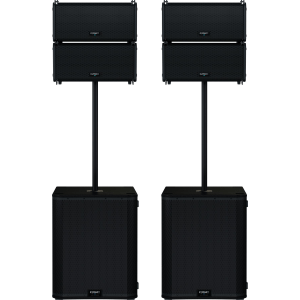 QSC LA108 1,300W 8-inch Active Line Array Speaker Dual and KS118 3600W 18 inch Subwoofer Pole Mount System