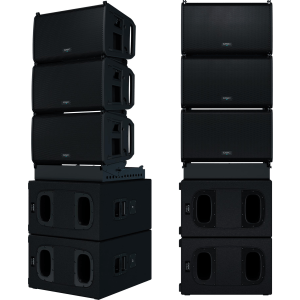 QSC Triple LA112 2,400W 12-inch Active Line Array Speaker and Dual KS212C Cardioid 3600W Dual 12 inch Powered Subwoofer Ground Stack System