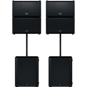 QSC Dual LA112 2,400W 12-inch Active Line Array Speakers and KS118 3600W 18 inch Powered Subwoofer Pole Mount System
