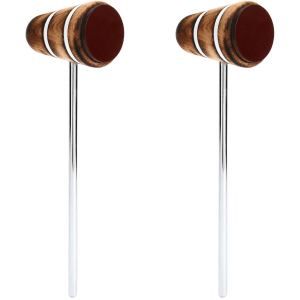 Low Boy Standard Leather Daddy Bass Drum Beaters - Scorched, White Stripes (2 Pack)